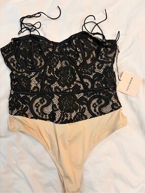 Superdown Black Lace & Nude Bodysuit with Underwire